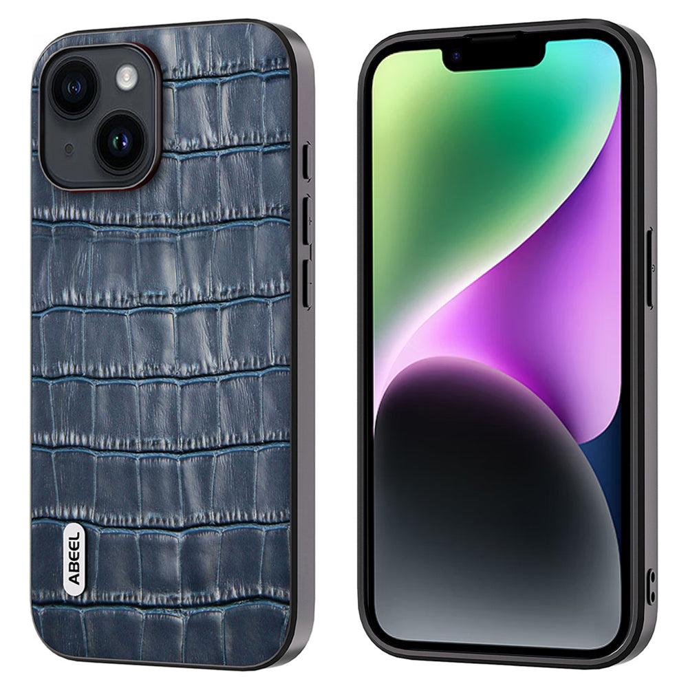 ABEEL Til iPhone 14 Plus Anti-drop Crocodile Texture Telefon Case Koskind Læder TPU PC Hybrid Cover ABEEL Til iPhone 14 Plus Anti-drop Crocodile Texture Telefon Case Koskind Læder TPU PC Hybrid Cover